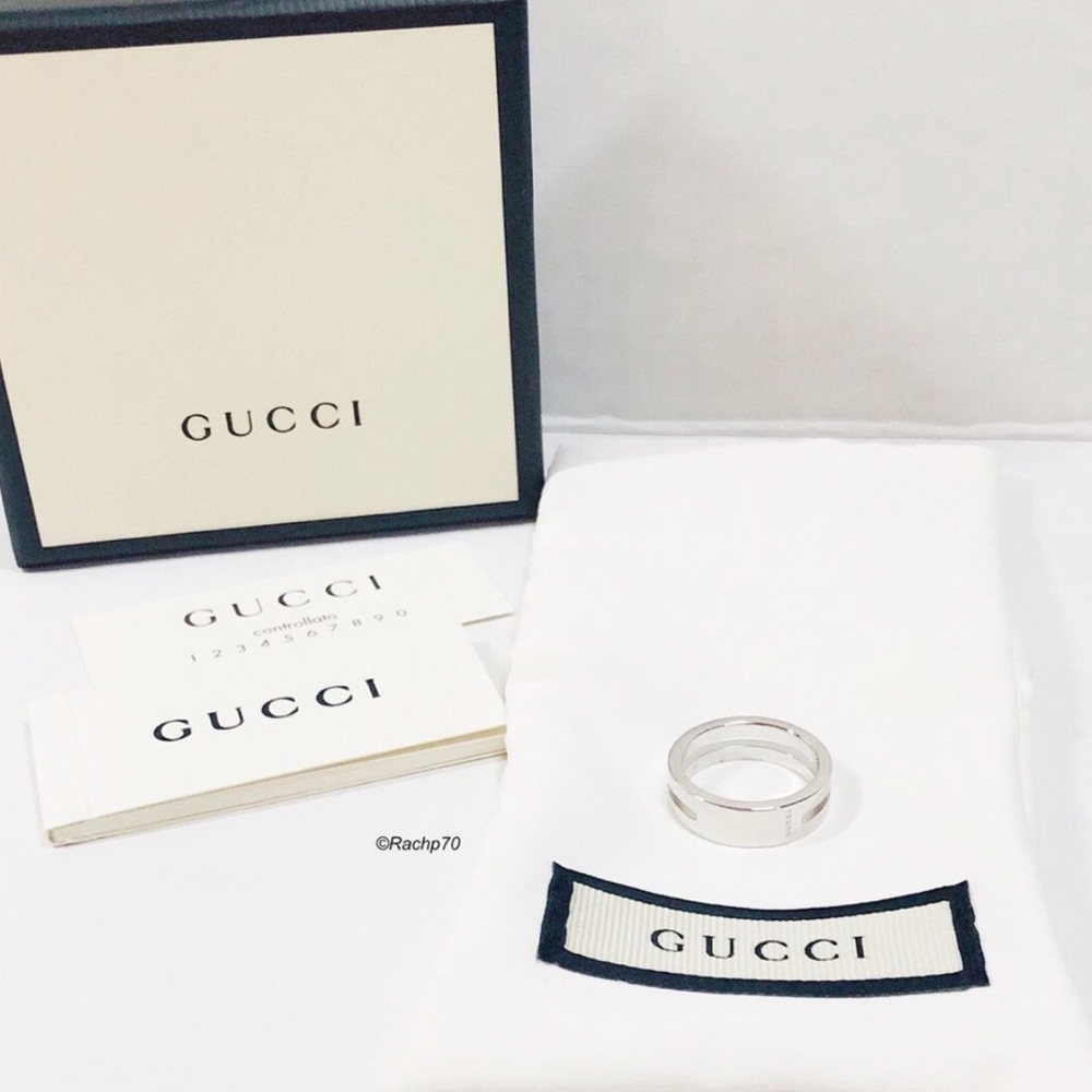 New Authentic GUCCI Trademark Ring w/ Cut Out Band - Picture 8 of 8